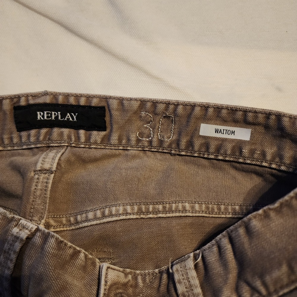 Replay Waitom Regular Slim Fit Jeans Taupe Brown Button Fly Mens 30x34 M983J - Picture 2 of 7